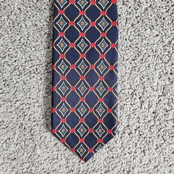 Vtg Brooks Brothers Silk Tie Mens 57" Navy Red Diamond AOP Preppy Business - Picture 1 of 6